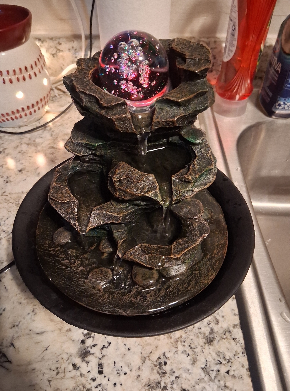 ‼️SOLD‼️Tabletop Waterfall Fountain with Lighted Glass Orb